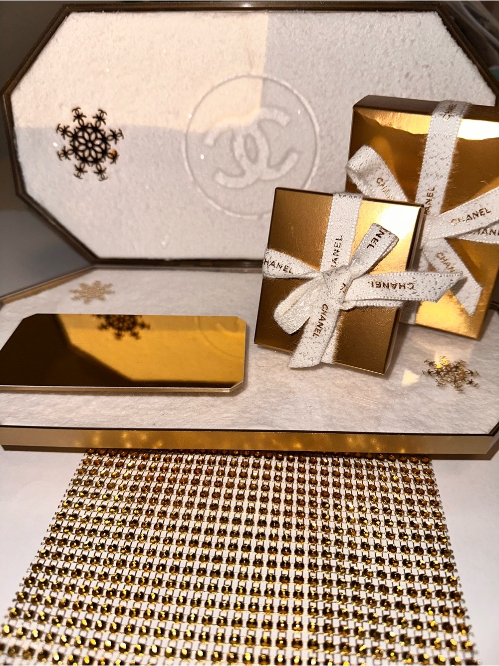 CHANEL Gold white Holiday Display Accessories bundle!